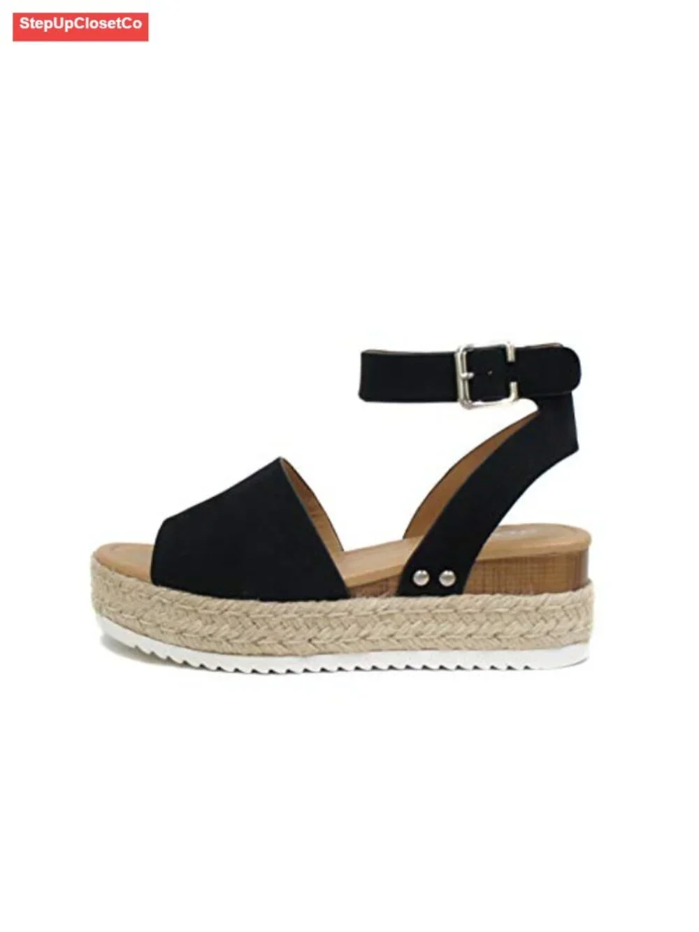Open Toe Buckle Ankle Strap Espadrilles Flatform Wedge Casual Sandal